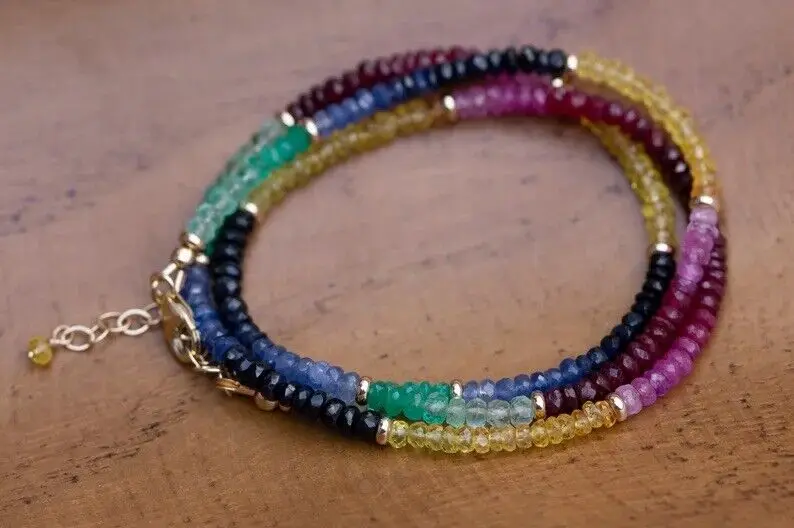 

Natural Multi-Sapphire Round Faceted Beaded Necklace (4-5mm)