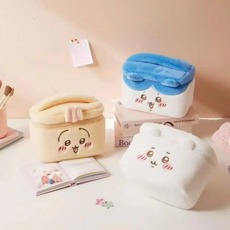 

Kawaii Miniso Chiikawa Makeup Bag Usagi Hachiware Cute Anime Outing Girl Plush Large Capacity Storage Even for Girl Gifts