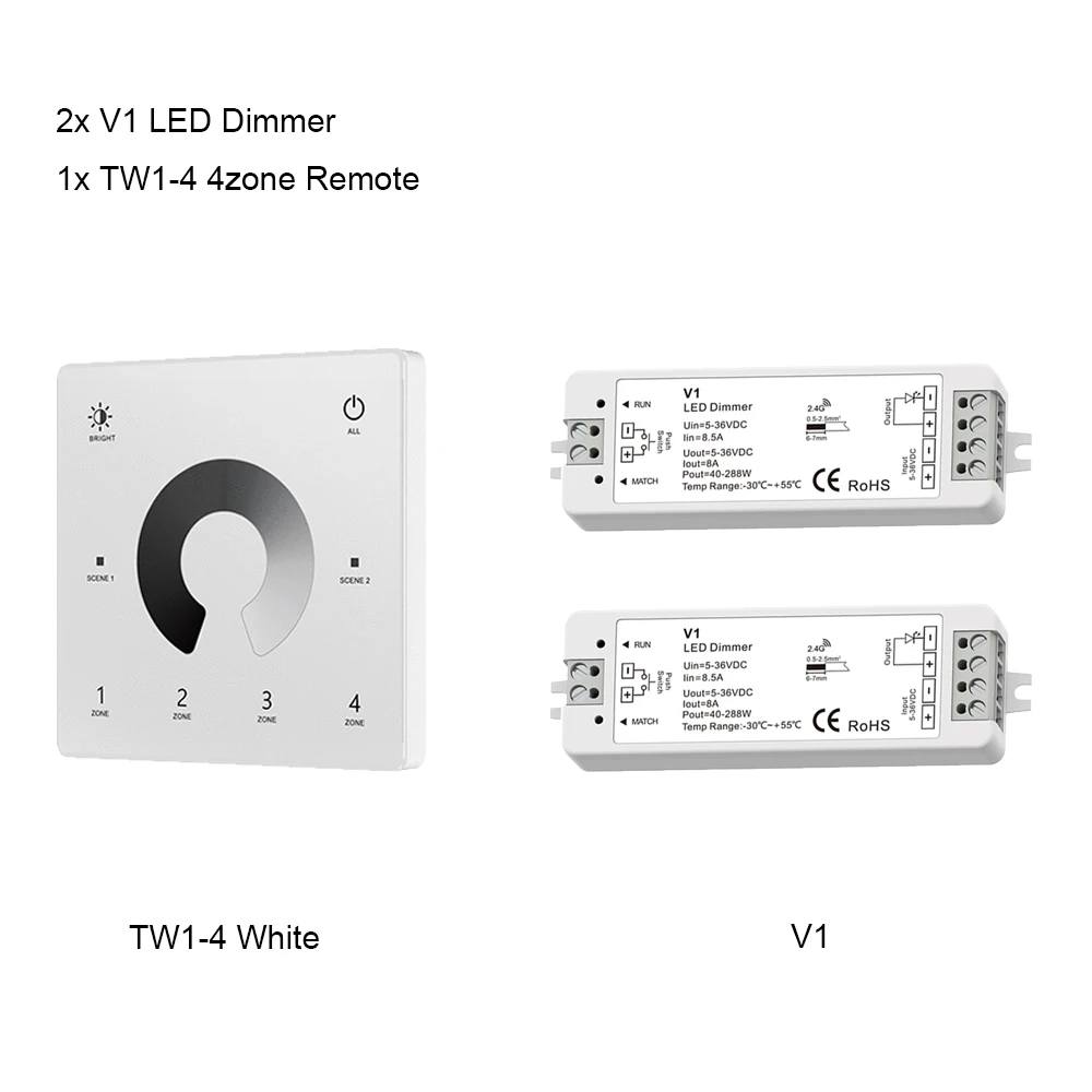 CENFAYA V1 LED-Dimmer 1 Kanal 5V 12V 24V 36V 4-Zonen-Einfarb-LED-Streifen-Dimmkit Wireless 2,4g HF-Fernbedienung Touch-Schalter Dimer 9