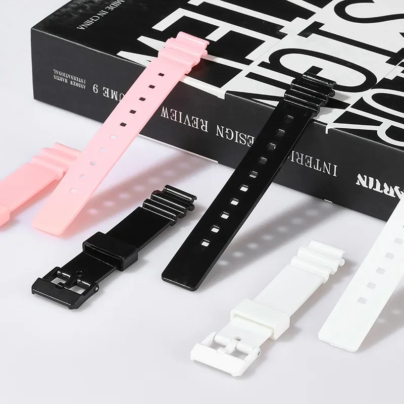 

Выпуклый силиконовый ремешок из смолы для Casio LRW-200H, женский глянцевый черный, белый, розовый спортивный водонепроницаемый ремешок для часов, браслет 14 мм