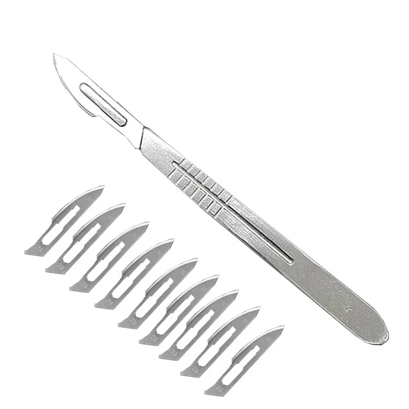 Dental Surgical Scalpel Blades Assorted No.10-25 with Stainless Steel Handle No.3 4 7 Metal Box for Oral Surgery Clinic