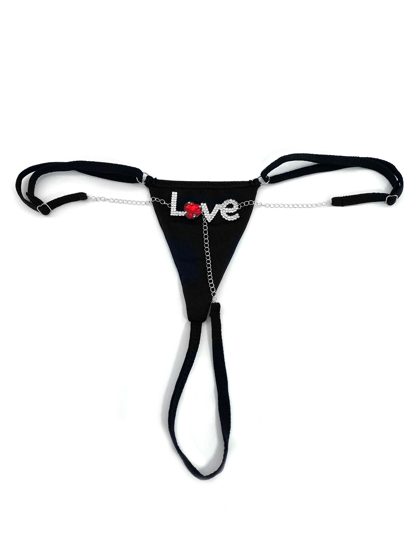 Rhinestone Love Letter Thong para Mulheres, Cadeia Corporal, Amor Sexy, 1Pc