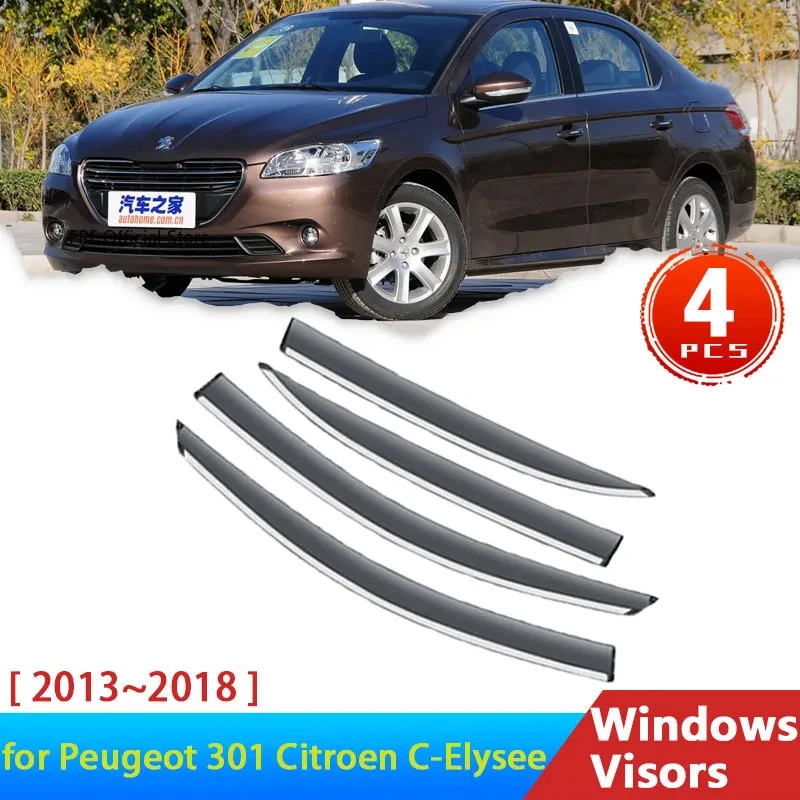 

Windshield For Peugeot 301 Citroen C-Elysee 2013~2018 2016 Accessories Car Side Window Visors Deflectors Awing Trim Rain Eyebrow