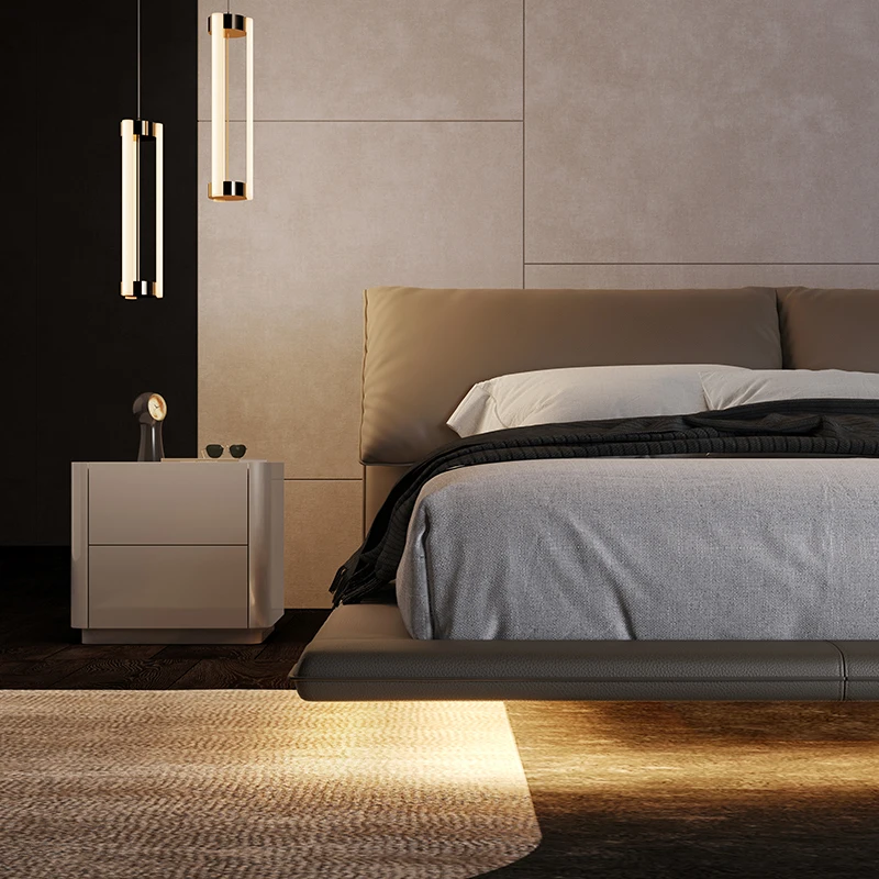 Light luxury, suspended leather, master bedroom double bed atmosphere