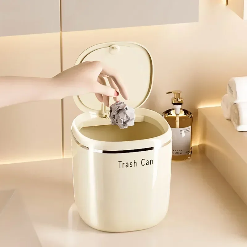 Mini Press Trash Can Desktop Garbage Basket Home Table Plastic Waste Bins Office Supplies Dustbins Sundries Box Home Organizer