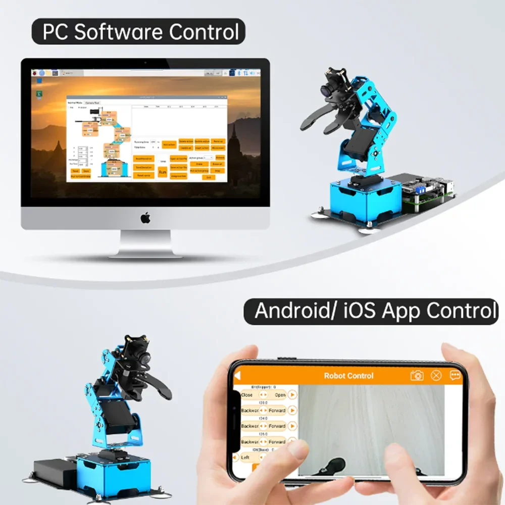 Hiwonder A-rmPi mini 4DOF Vision A-rm robótico alimentado por Raspberry Pi compatible con Python, seguimiento de objetivos OpenCV para principiantes