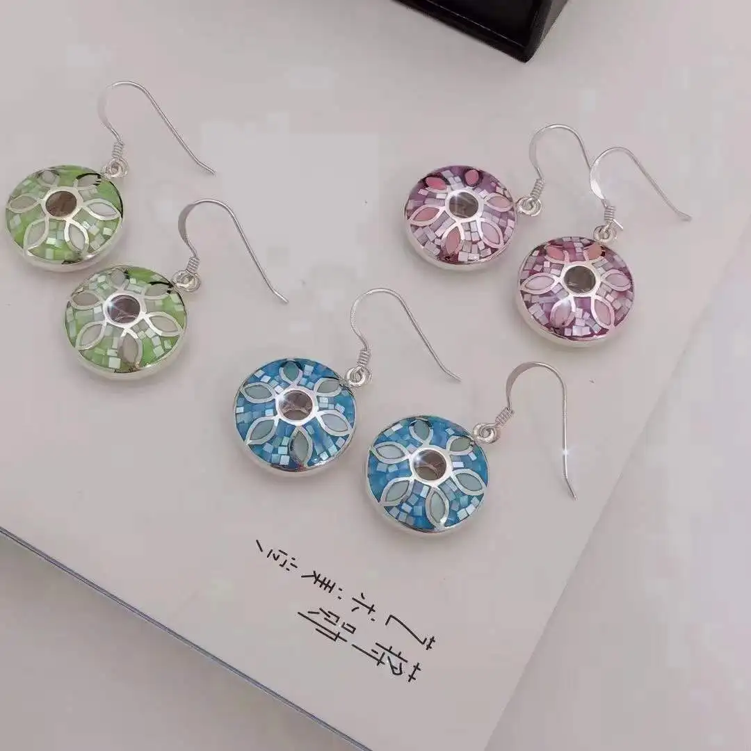 

S925 Silver Heavy Industry Color Shell Earrings Fashion Charms Personnalisable Women Colgantes Mujer