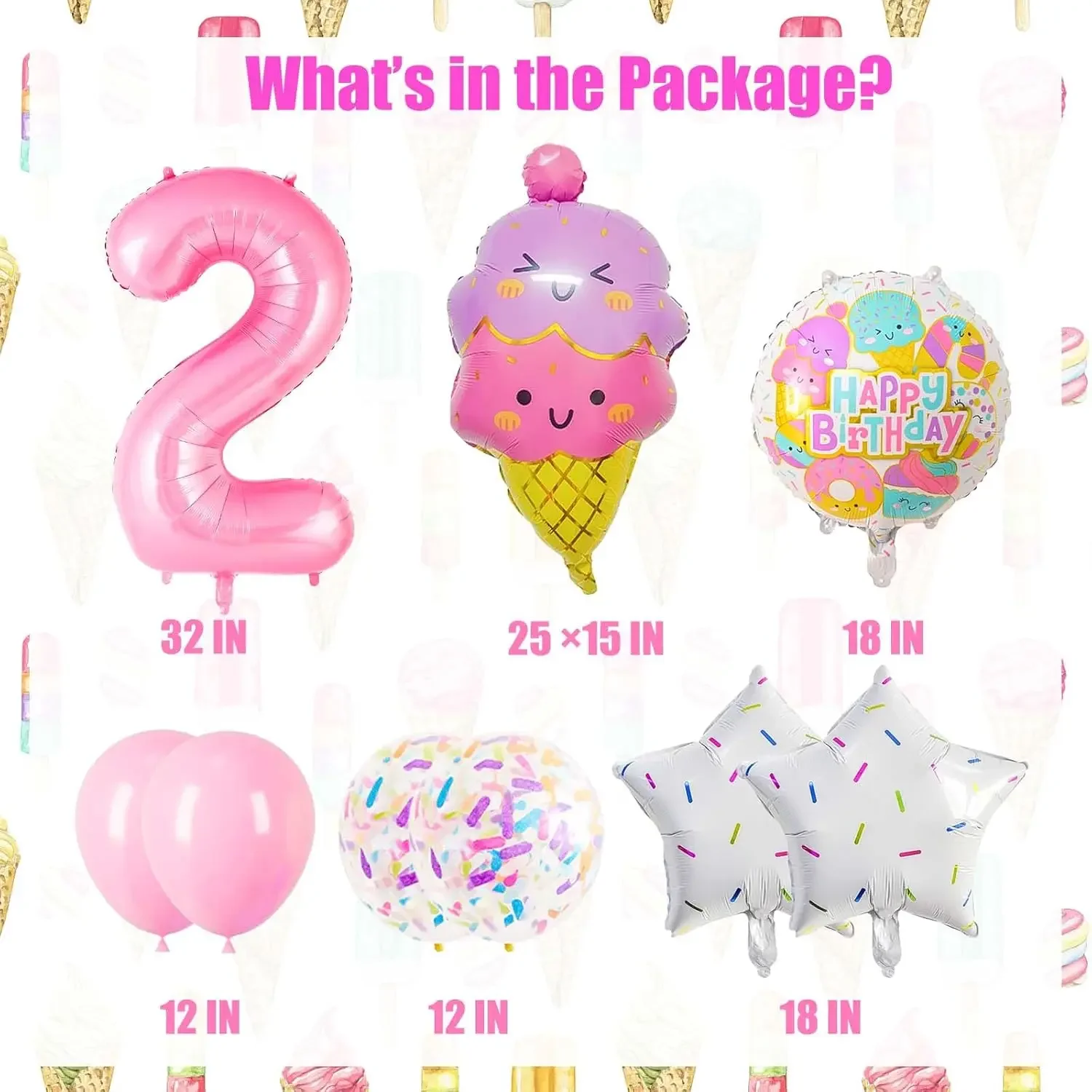 9pcs Pink Ice Cream Balloons 32 Inch Number 1-9 Balloon Set Sweet Birthday Party Supplies Girls Birthday Party Decoration - Image 2