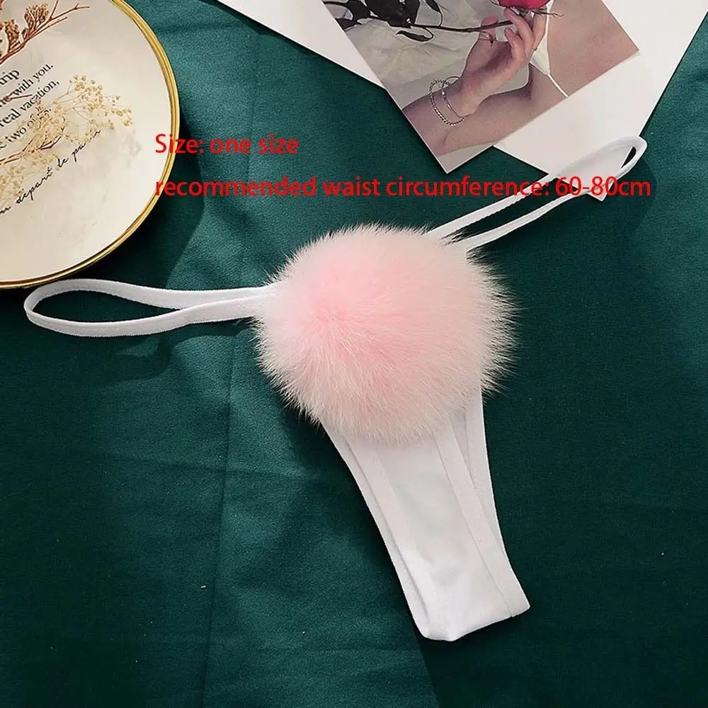 

Underwear Cute Fur Ball Rabbit Tail Women Thong G-String Women Panties Bikini T-Back