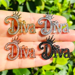 5pcs Crown DIVA Word Charms for Jewelry Making Gold-Plated Zirconia Pave Letters Pendant Women Bracelet Necklace Bangle Findings