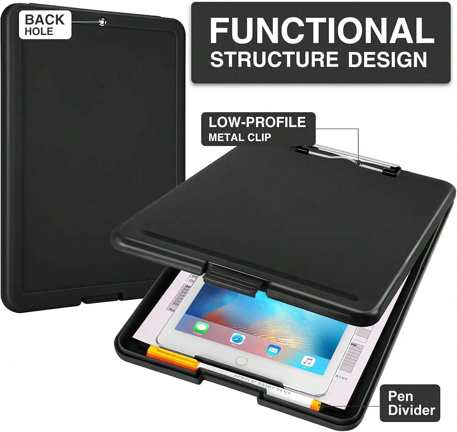Foldable Plastic Storage Clipboard, Low‑Profile Clip Design, Hanging Storage Case for Daily Work Use image 4
