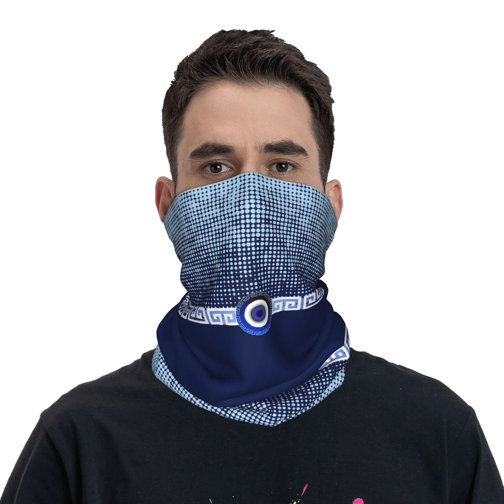 Mati Evil Eye Drops Greek Key Yiorgos Collection Bandana Neck Cover Printed Mask Scarf Multi-use Face Mask Hiking Fishing Unisex