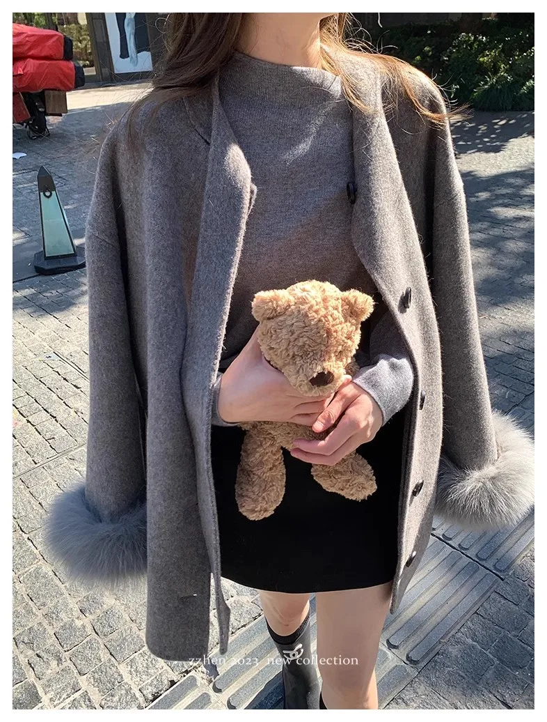 Wool Blend Coats Womens Woolen Coat Orange Fall Blended Appliques Notched Collar Chic Style Preppy Urban Tasteful Modern Commute