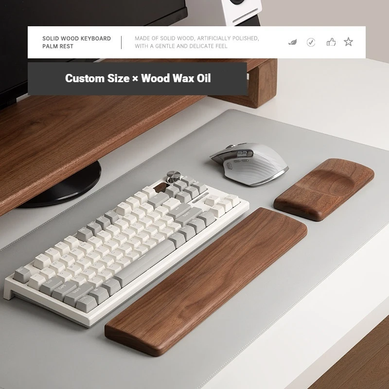 

Подставка для запястий и коврик для мыши из орехового дерева, эргономичная, настраиваемый размер, подходит для клавиатур на 87, 98, 104, 108 клавиш, для офиса и игр