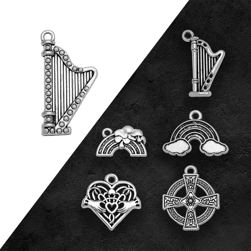 Antique Silver Plated Harp Rainbow Celtic Cross Charms Claddagh Symbol Pendants For Diy Jewelry Making Findings Craft Wholesale