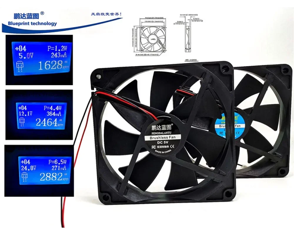 

L factory Silent Pengda Blueprint 14025 Double BalBearing 5V12V24V 14CM Computer Case Cooling Fan 140*140*25mm