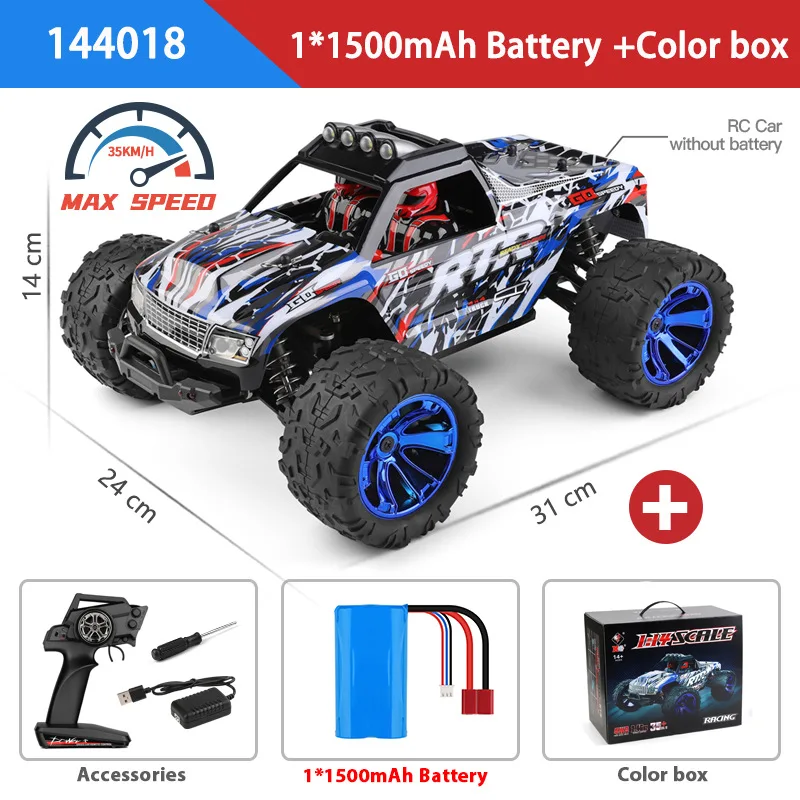 new 144018 Fast Rc Cars 35km/Hh 1/14 Off Road 4wd With Led Headlights 2.4g Waterproof Remote Control Monster Truck For Adults ﻿