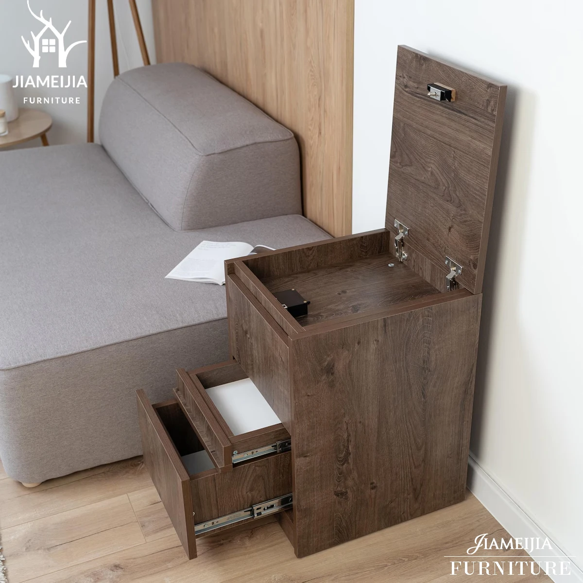 Modern Dark Walnut Nightstand With Lift Top And 3 Drawer Hidden Storage Factory Wholesale Bulk Order For Retailers