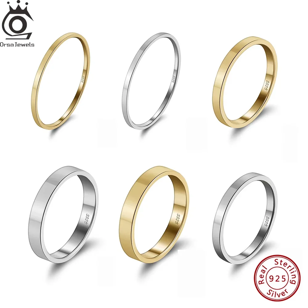 ORSA JEWELS Prosty srebrny pierścionek 925 Minimalizm 100% czystego srebra próby 1 mm 2 mm 3 mm Pierścionki dla unisex Prezent rocznicowy 5-9 OAPR33