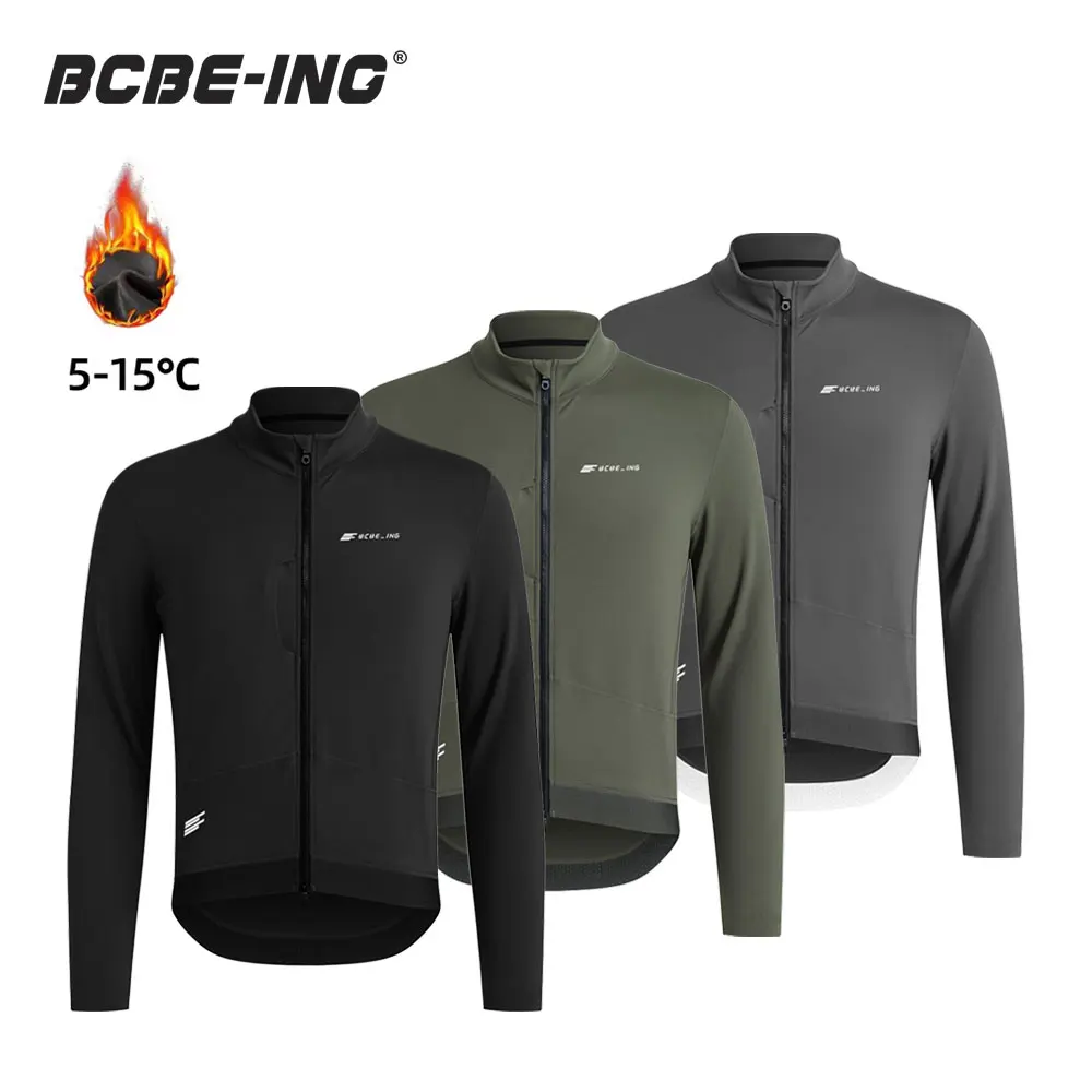 BCBE-ING Men Winter&Autumn Cycling Jersey Long Sleeve Thermal Fleece Warm Bicycle Clothing MTB Road Bike Shirts Chest Zip Pocket