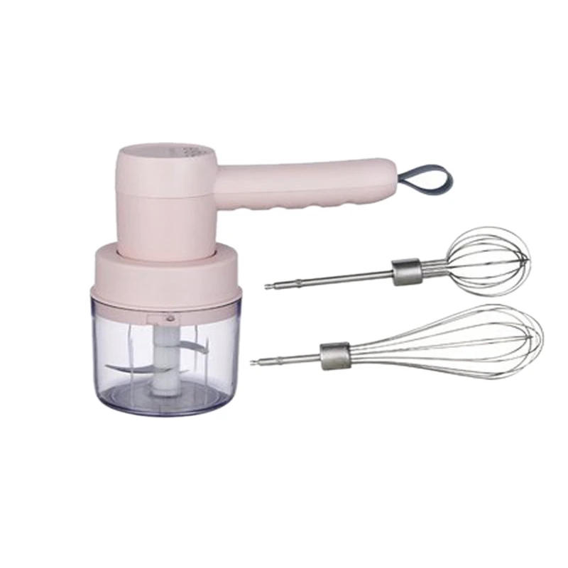 

3-In-1 Wireless Electric Whisk Handheld Charging Butter Egg White Baking Tools Household Garlic Minced Meat Mixer Pink