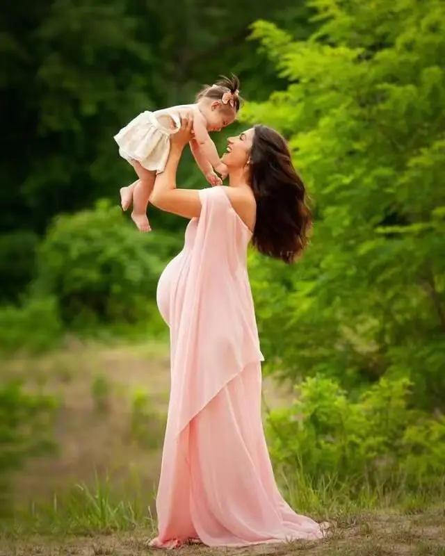 Vestidos de fotografía de maternidad para mujeres embarazadas, elegantes vestidos con hombros descubiertos de gasa, manga de capa acampanada, Maxi vestidos para sesión de fotos