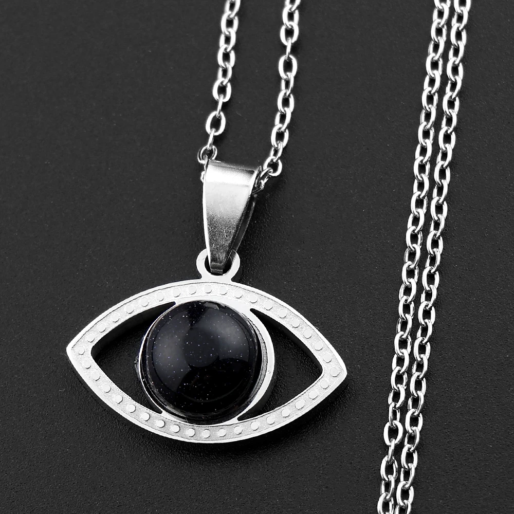Türkische Glücksbringer-Kette mit Bösem Auge für Damen und Herren, Natürlicher Blauer Stein, Edelstahl-Amulett, Elegantes Halsaccessoire, Schmuck – Detail 4