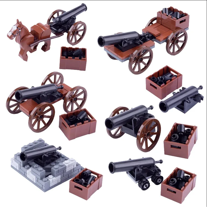 Medieval Cannon Military Building Block Napoleon Field Unicorn Cannonball Figure Chariot Raft Siege Vehicle Toys Kids Brick B089