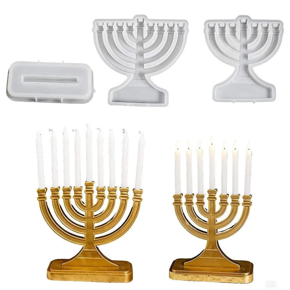 7-Hole and 9-Hole Silicone Menorah Molds with Bases, suitable for resin/plaster casting; Jewish table decoration molds,crafts,