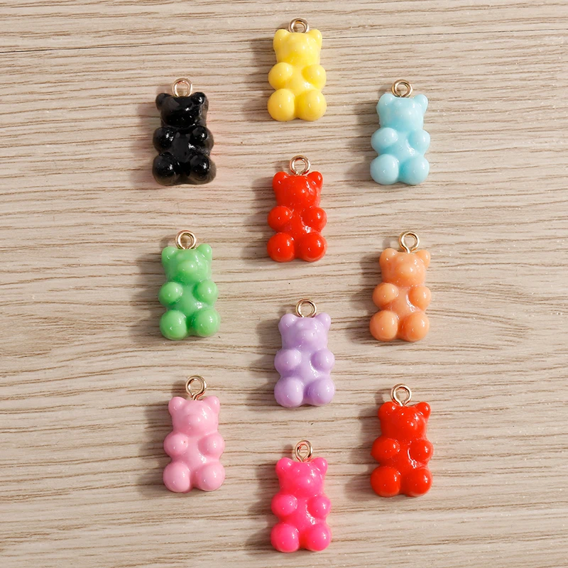 Tusember 30pcs 9 colors Solid Color Resin Gummy Bear Charms For Jewelry DIY Drop Earrings Bracelet Necklace Pendants Accessories