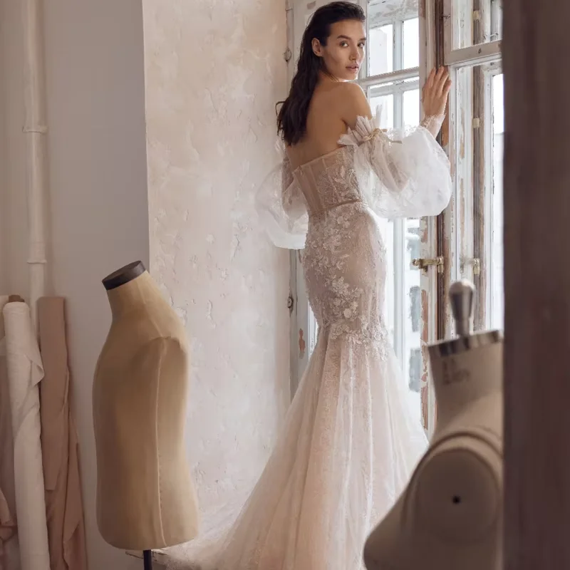 Vestidos De novia con espalda descubierta y apliques personalizados De sirena romántica, Vestido De novia con hombros descubiertos y escote corazón para mujer, Vestido De novia