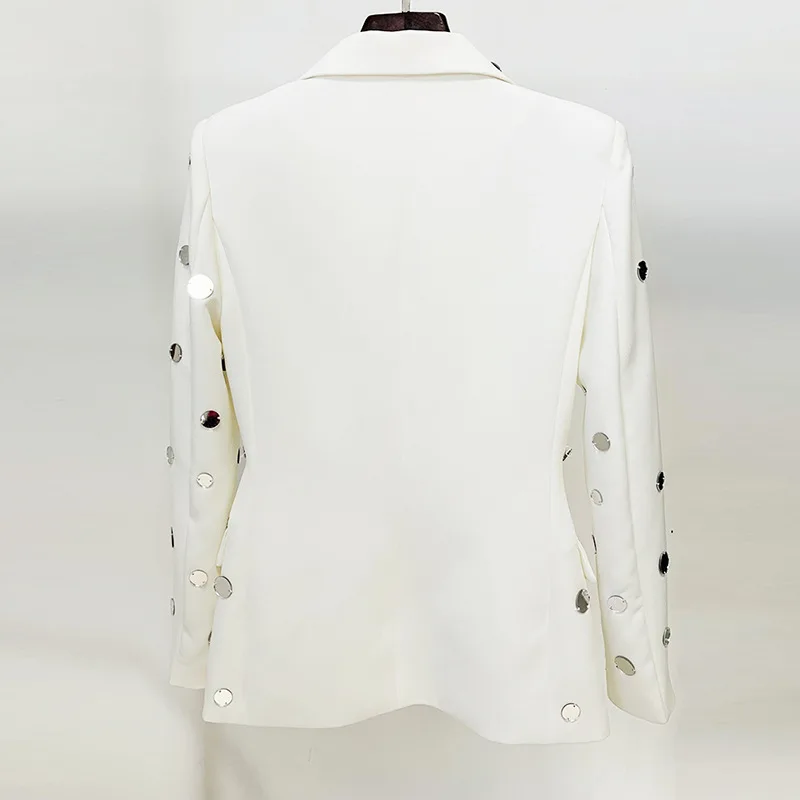 JAMERARY Top Quality Fashion Runway Mirrors Beads One Button Suit Coat Women White Jacket