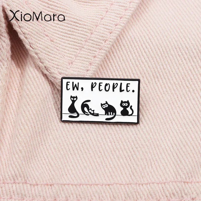 Cartoon Black Cat Enamel Pin Funny Ew People Animal Brooch Lapel Backpack Badge Jewelry Gift For Kids Friends