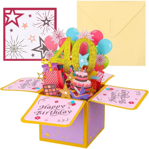 40 번째 생일 카드, 아내 남편 여성용 3D 팝업 인사 카드, 메모와 봉투 포함, 40 번째 생일 선물