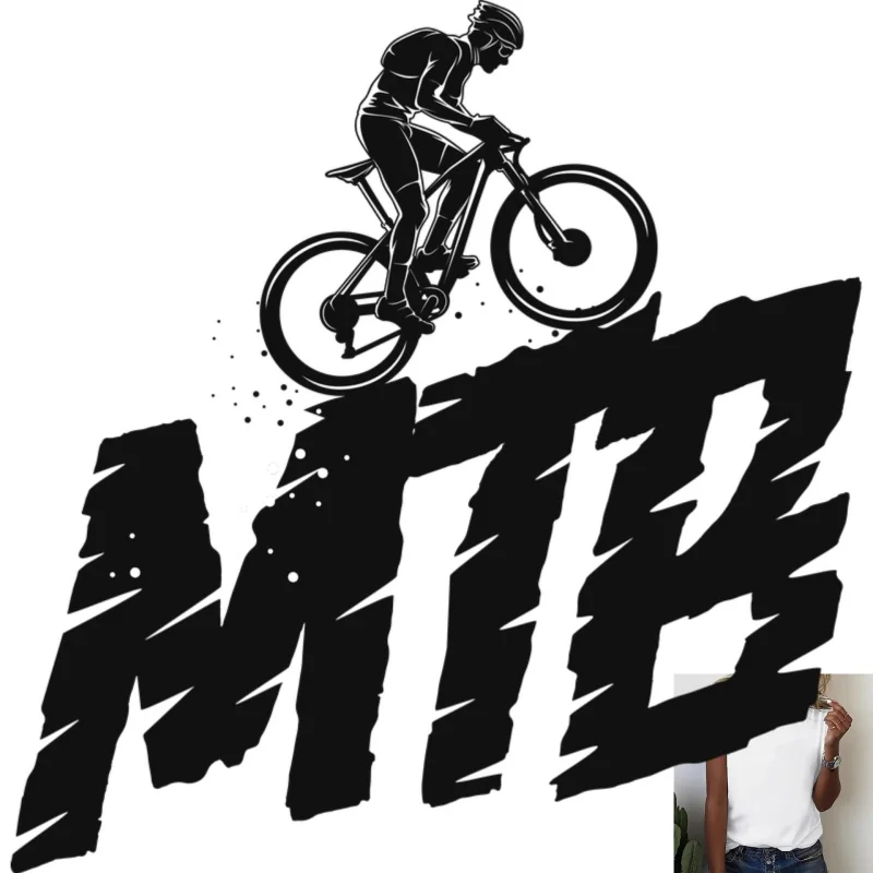 Trendy MTB Mountain Biking Pattern Heat - Transfer White Ink Iron - on Decal, Suitable for T - shirts/Canvas Bags, Outdoor - - zdjęcie 1