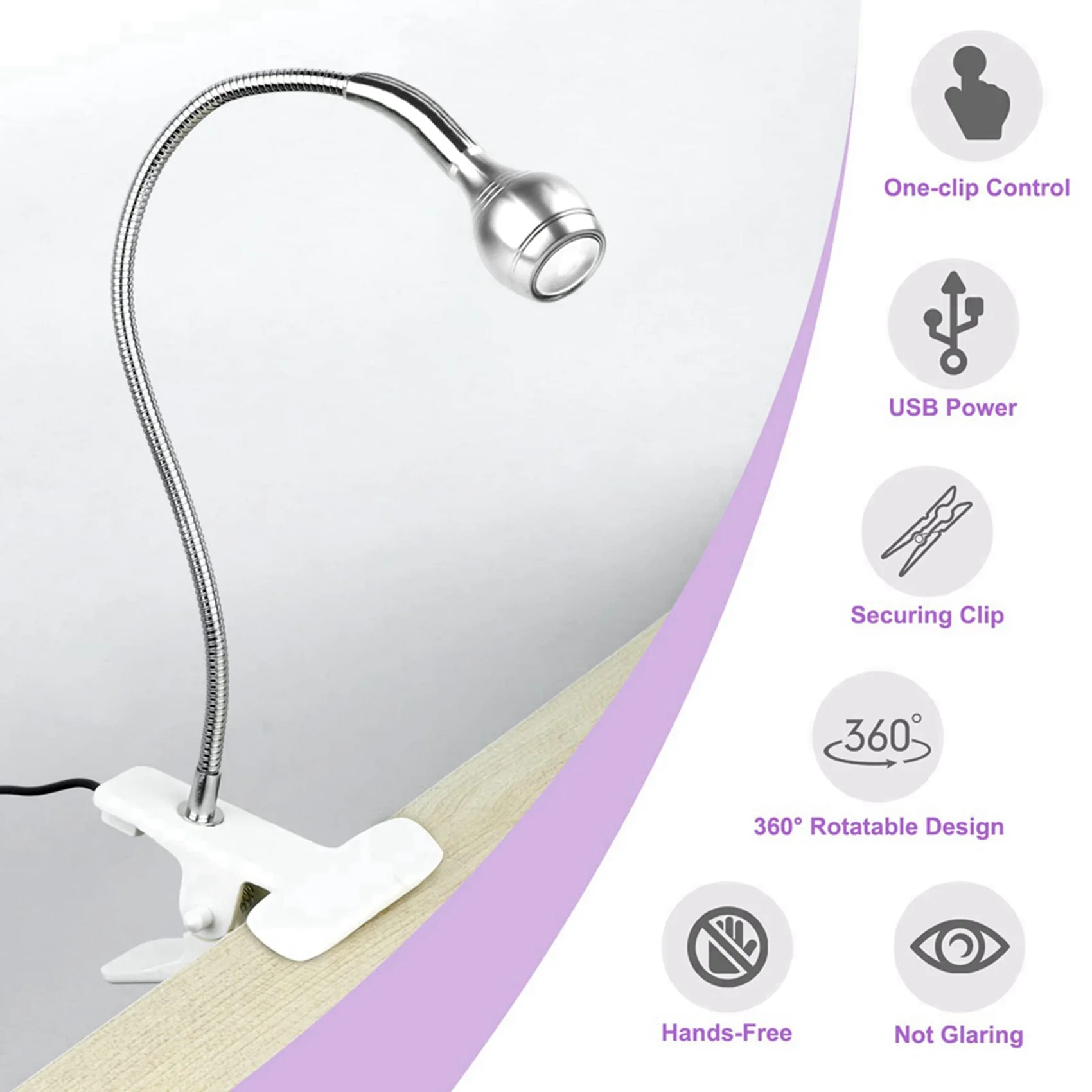 AA20-2X UV LED Nail Lamp - Mini LED Nail Lamp Gel X Lamp For Nails With Securing Clip Rotatable LED Light, Silver