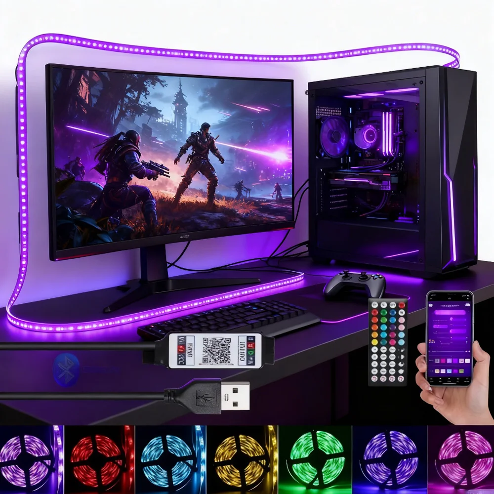 

Led Strip Lights USB RGB Strip Bluetooth APP Control 44Keys Music Sync Flexible Lamp TV backlight Home Lighting Decoration