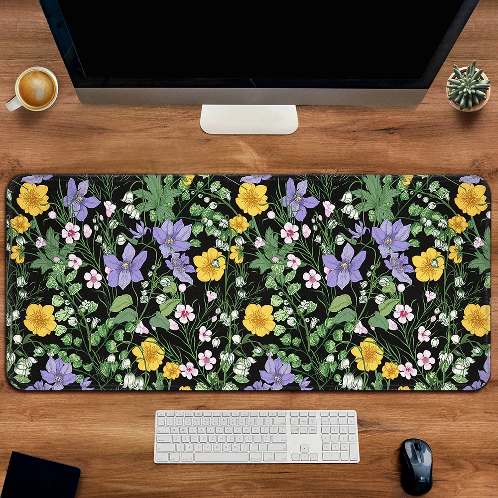 

Blooming Flowers Gaming Mouse Pad Long Desk Mat Floral Herbaceous Plants Xxl Large Vintage Flowers Mousepad Desk Accessory Decor