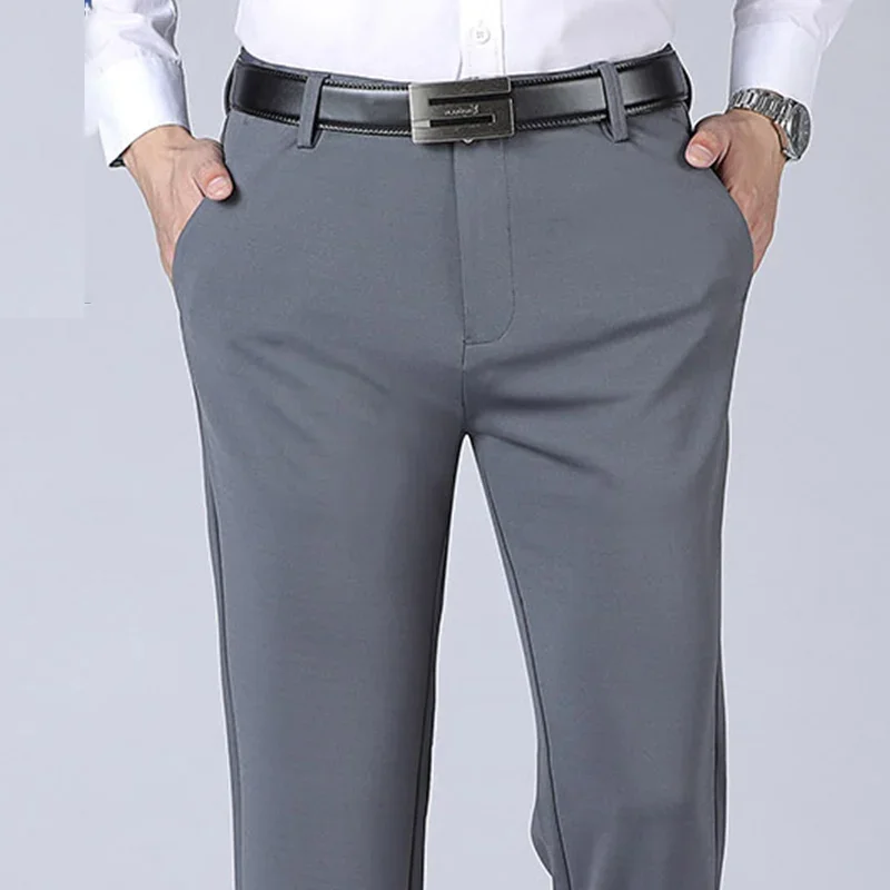 Men\'s Summer Thin Fashion Business Casual Suit Pants Long Pants Men\'s Elastic Straight Sleeve Formal Pants Plus Size 29-40