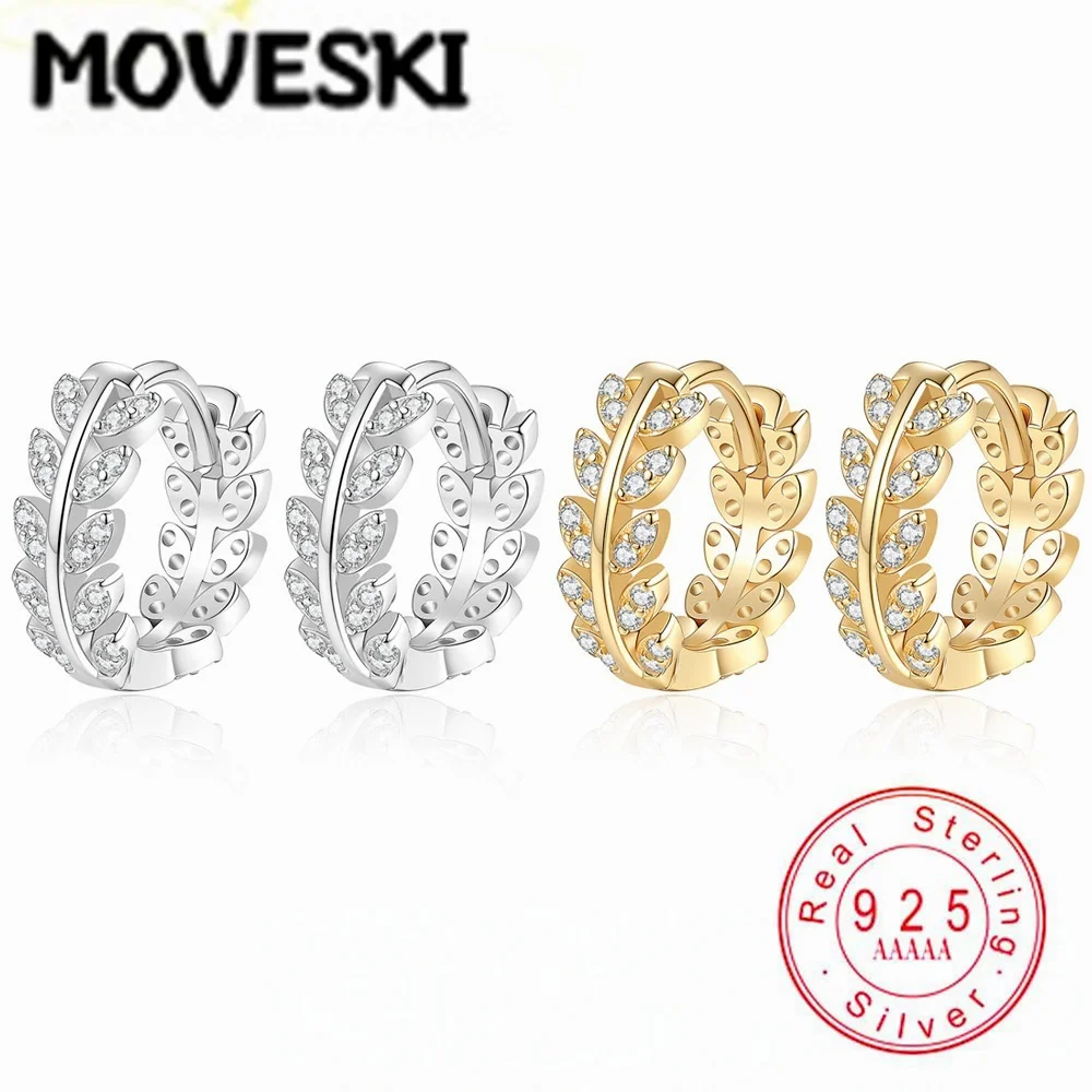 Laurel Leaf Moissanite Huggie Hoop Earrings For Women 925 Sterling Silver Gold Plated Olive Wreath Ear Buckle Fine Jewelry Gift