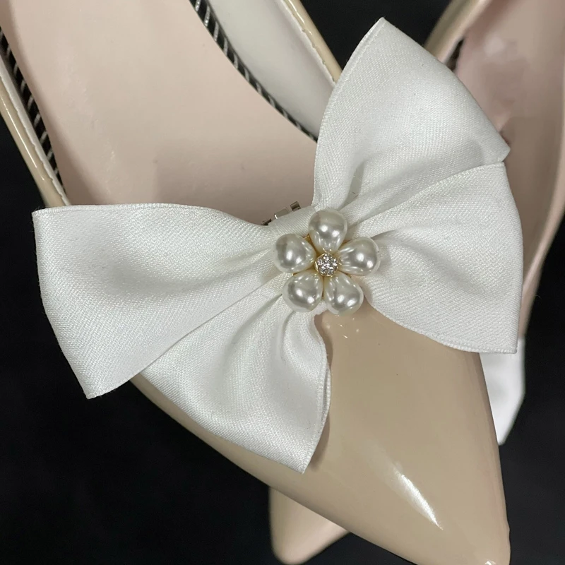 Wedding Bridal Shoe Black White Bow Knot Buckle Fashion Decor for Women Girl Dropship