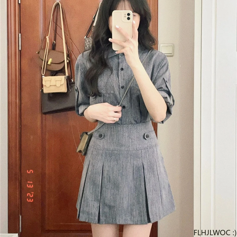 Two Piece Sets New Design Women Fashion Summer Date Girls Chic Korea Design Suits Shirt Skirt Sets Outfits