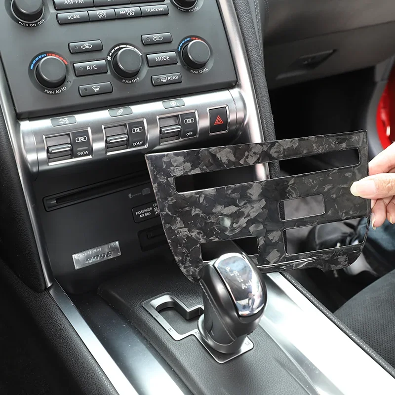 

Для 08-16 Nissan GTR R35 Центральная рамка CD-панели, отделка салона автомобиля, аксессуары из настоящего углеродного волокна, отделка центральной панели CD