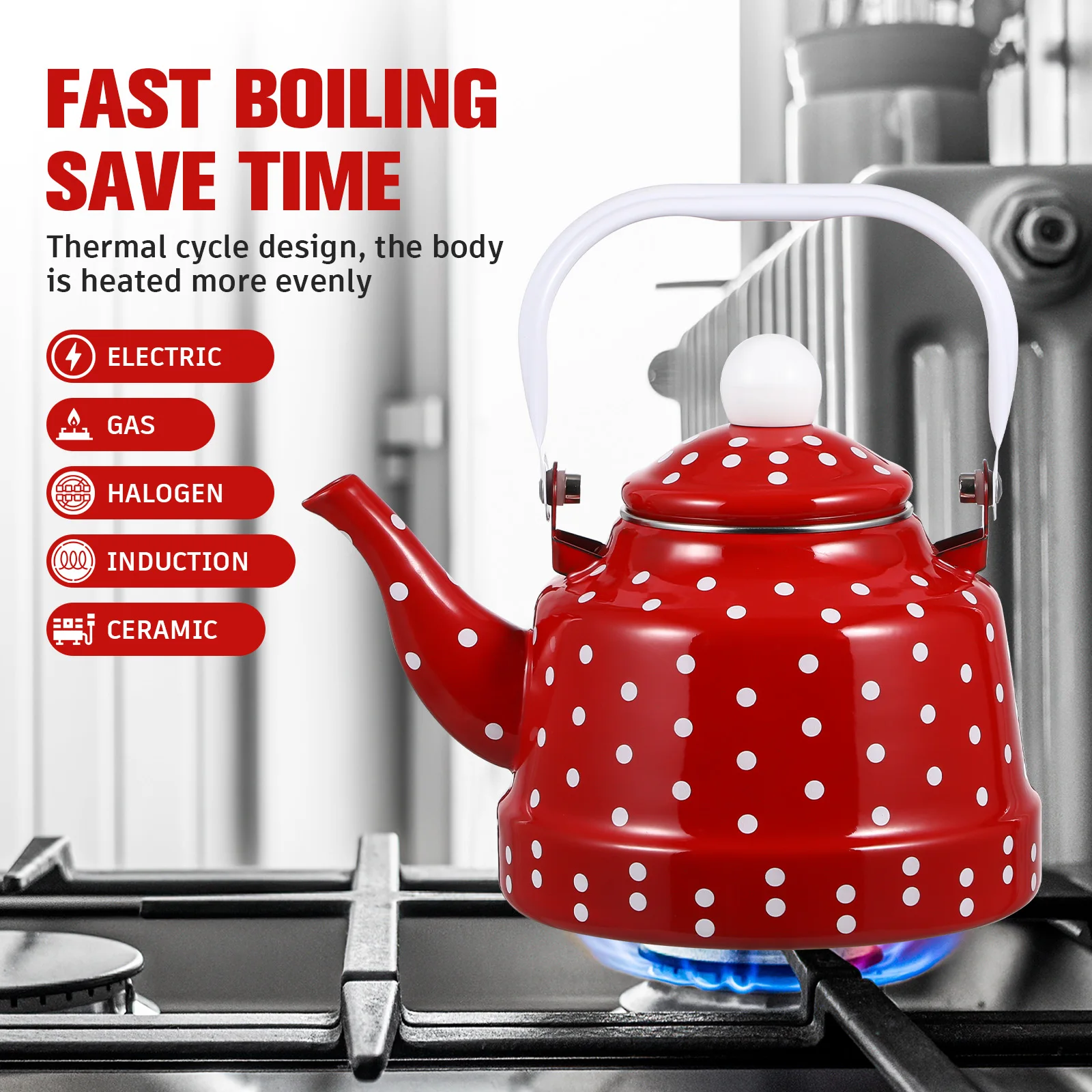 

Enamel Kettle Retro Style Tea Kettle 1.7L Stovetop Efficient Heat Conduction Vintage Tea Pot Party Gift