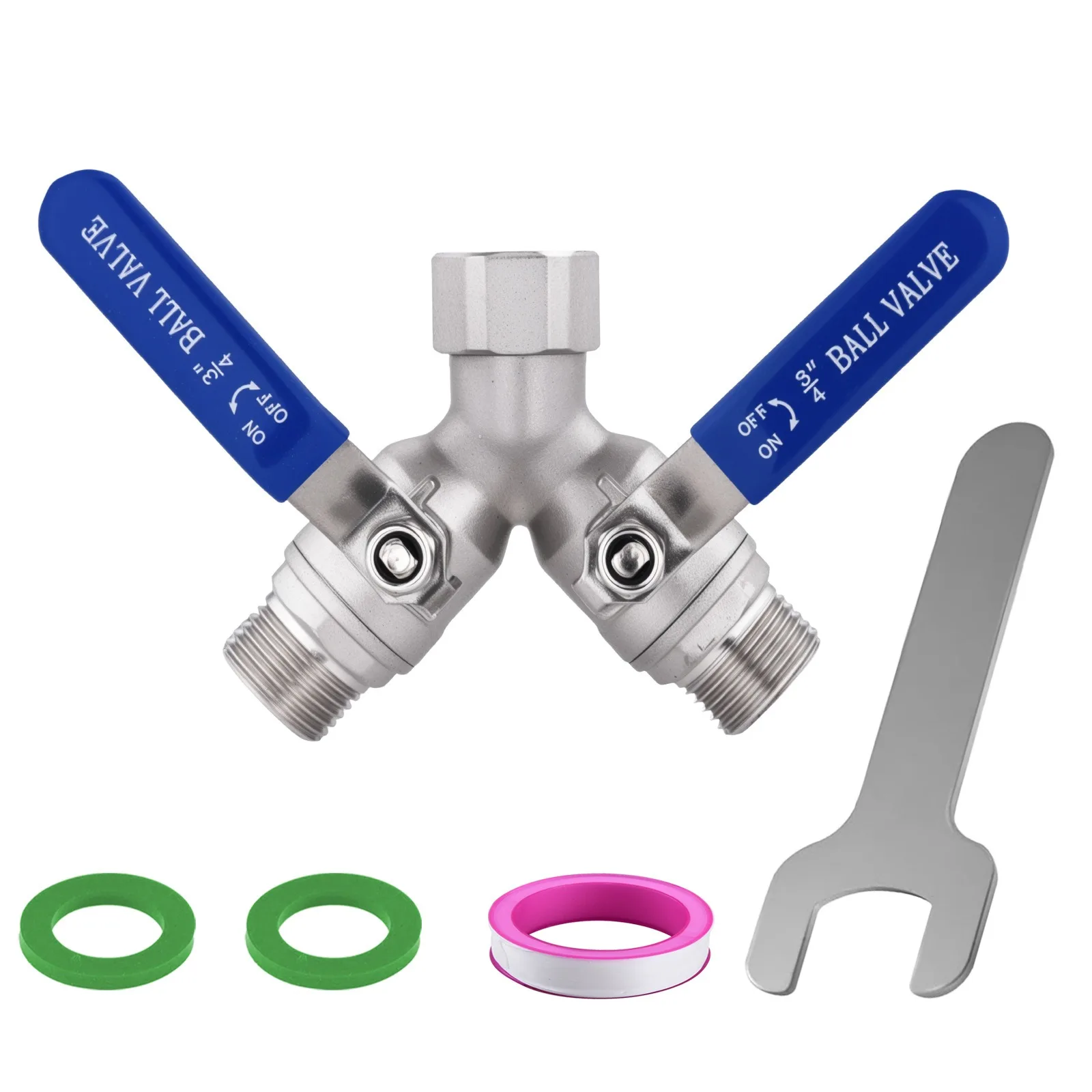 2 Way Garden Faucet Splitter Stainless Steel Connector Leakproof Hose Adapter 3/4 Inch GHT for Outdoor Irrigation System