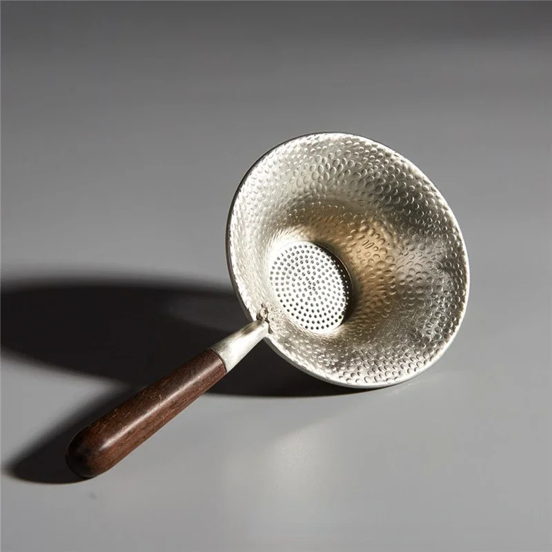 Handmade Pure Tin Tea Drain Hammer Embossed Anti-Oxidation Kung Fu Tea Set Accessories Filter Strainers