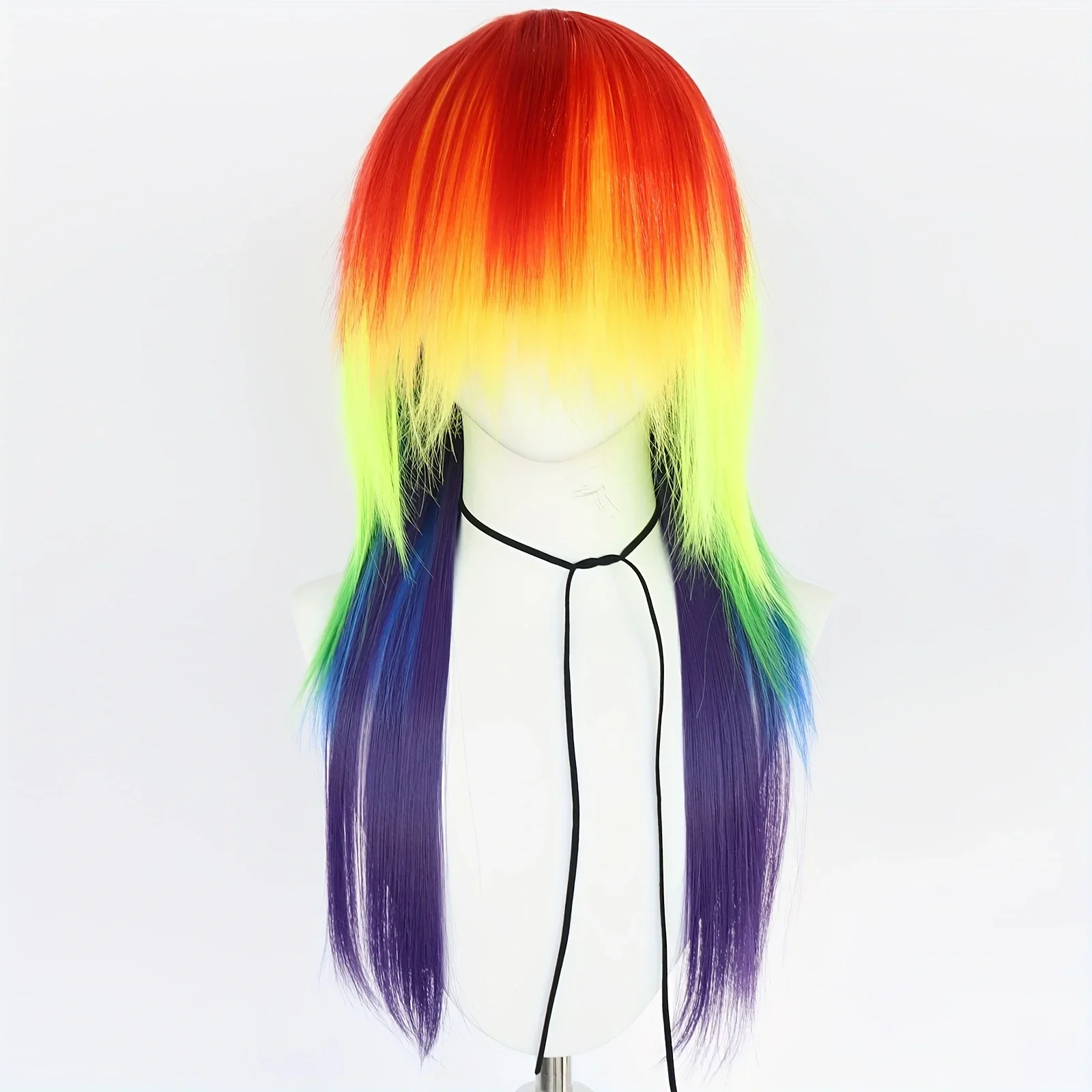 Long Ombre Rainbow Dash Straight Rainbow Synthetic Cosplay Wig for Halloween Christmas School Thanksgiving Day