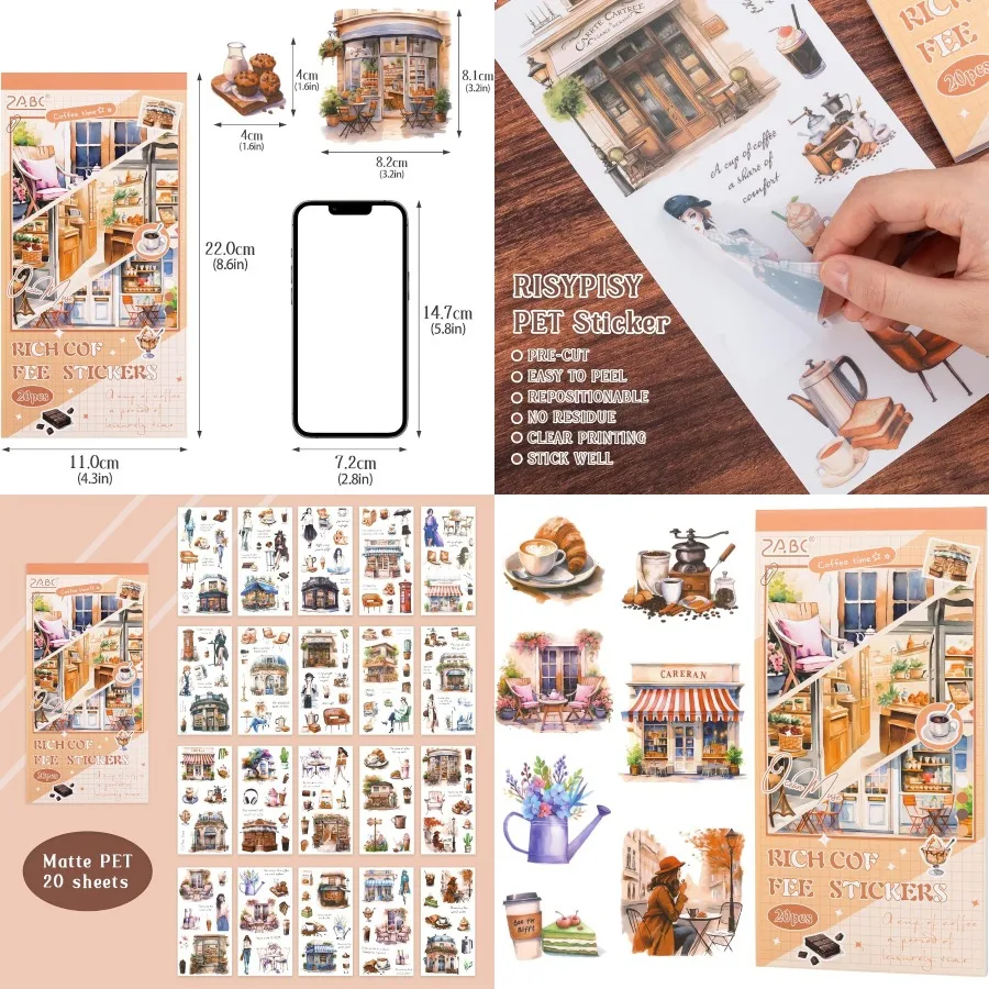

206PCS Pre-cut Aesthetic Journaling Stickers for Adult 20 Sheets Scrapbook Sticker Book with Cottagecore Decorative Design Idea