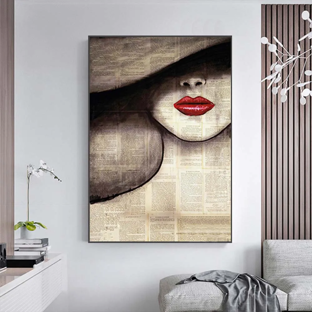 Vintage Old Newspaper Wall Art Poster Womans Abstract Kissing Mural Modern Home Decor Nightclub Bar Decoration Canvas Painting