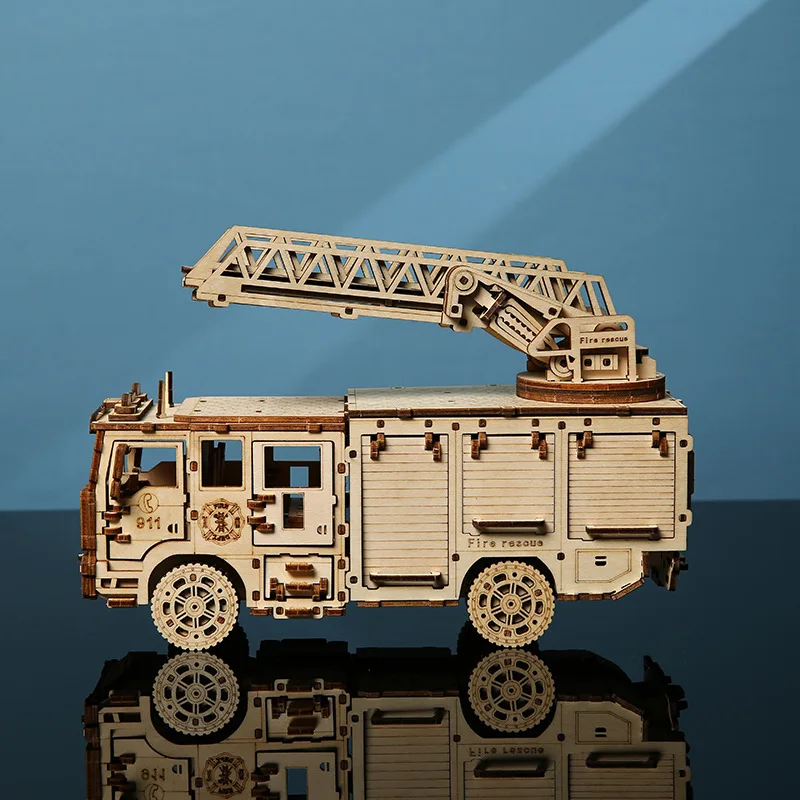 

DIY Wooden 3D Puzzle Fire Truck Model, Ladder Fire Engine Building Kit, Montessori Educational Toy & Desktop Decor Gift for Kids